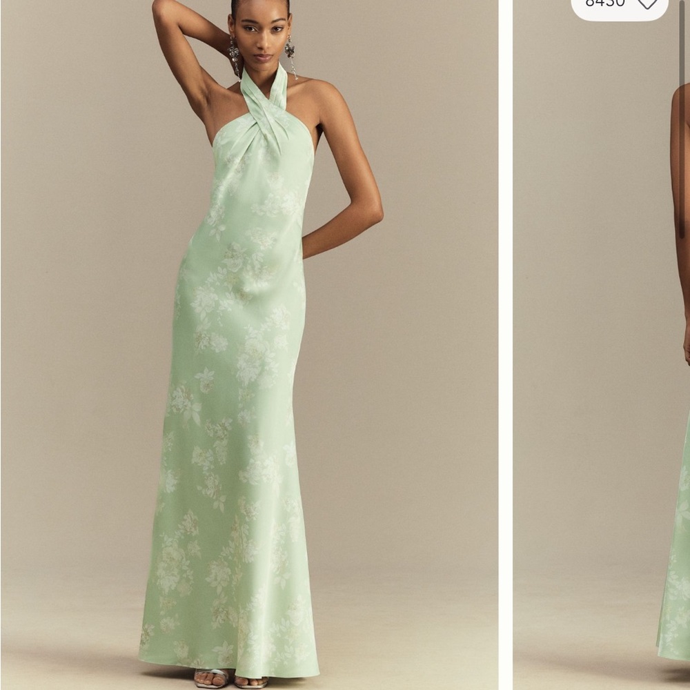 Anthropologie BHLDN Ruby Twist Halter Satin Gown